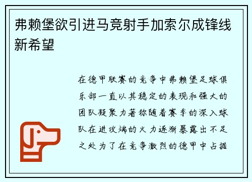 弗赖堡欲引进马竞射手加索尔成锋线新希望